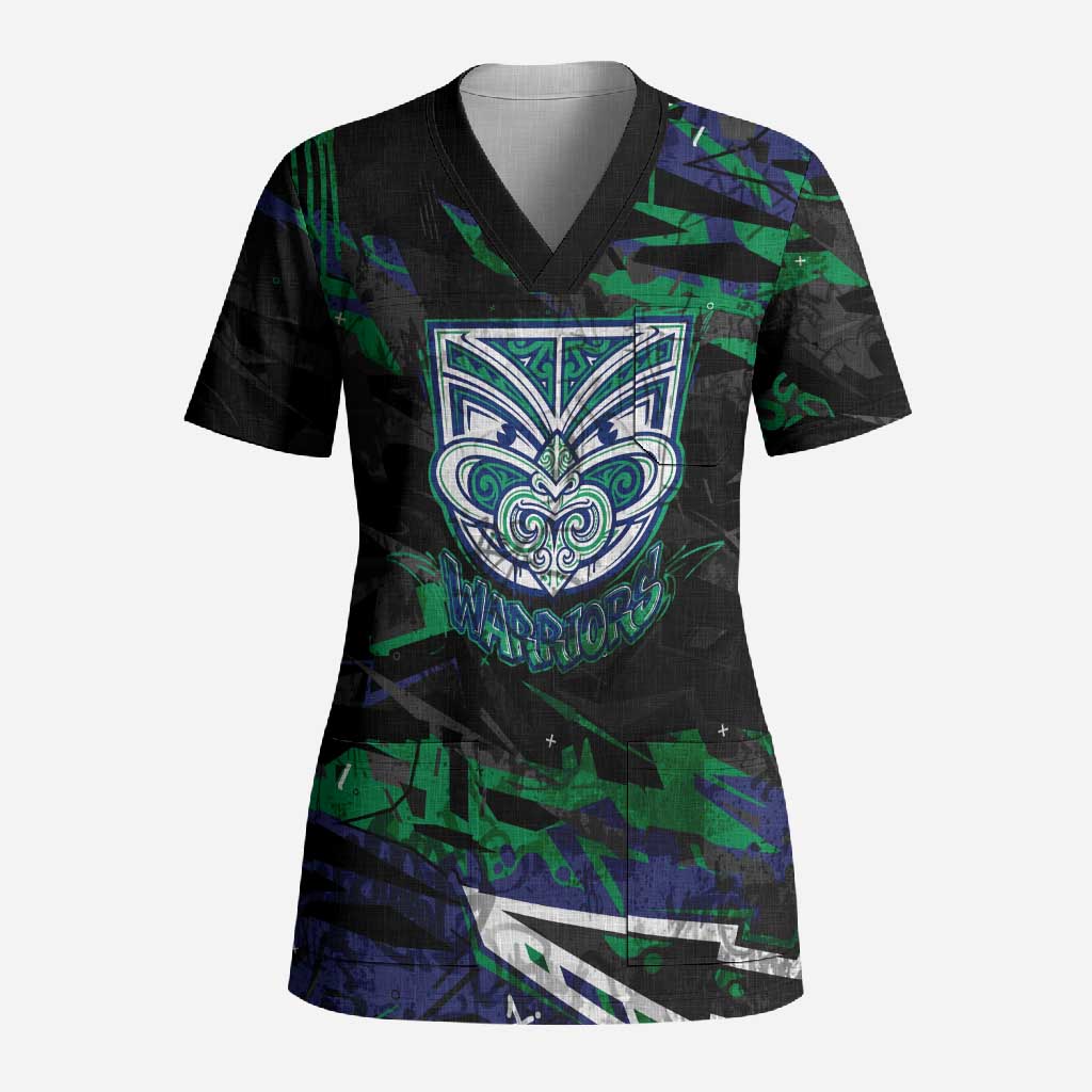 Personalized New Zealand Warriors Scrub Top Graffiti Grunge Abstract Urban Street Style Design
