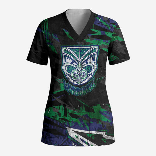 Personalized New Zealand Warriors Scrub Top Graffiti Grunge Abstract Urban Street Style Design