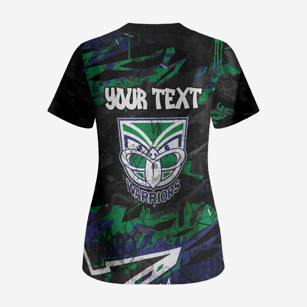 Personalized New Zealand Warriors Scrub Top Graffiti Grunge Abstract Urban Street Style Design