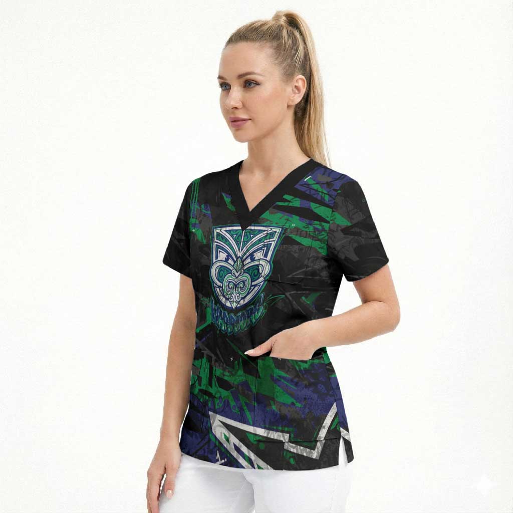 Personalized New Zealand Warriors Scrub Top Graffiti Grunge Abstract Urban Street Style Design