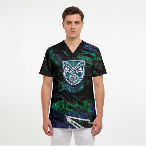 Personalized New Zealand Warriors Scrub Top Graffiti Grunge Abstract Urban Street Style Design
