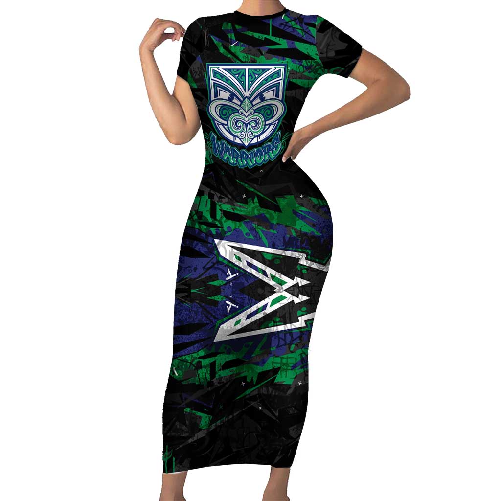 Personalized New Zealand Warriors Short Sleeve Bodycon Dress Graffiti Grunge Abstract Urban Street Style Design