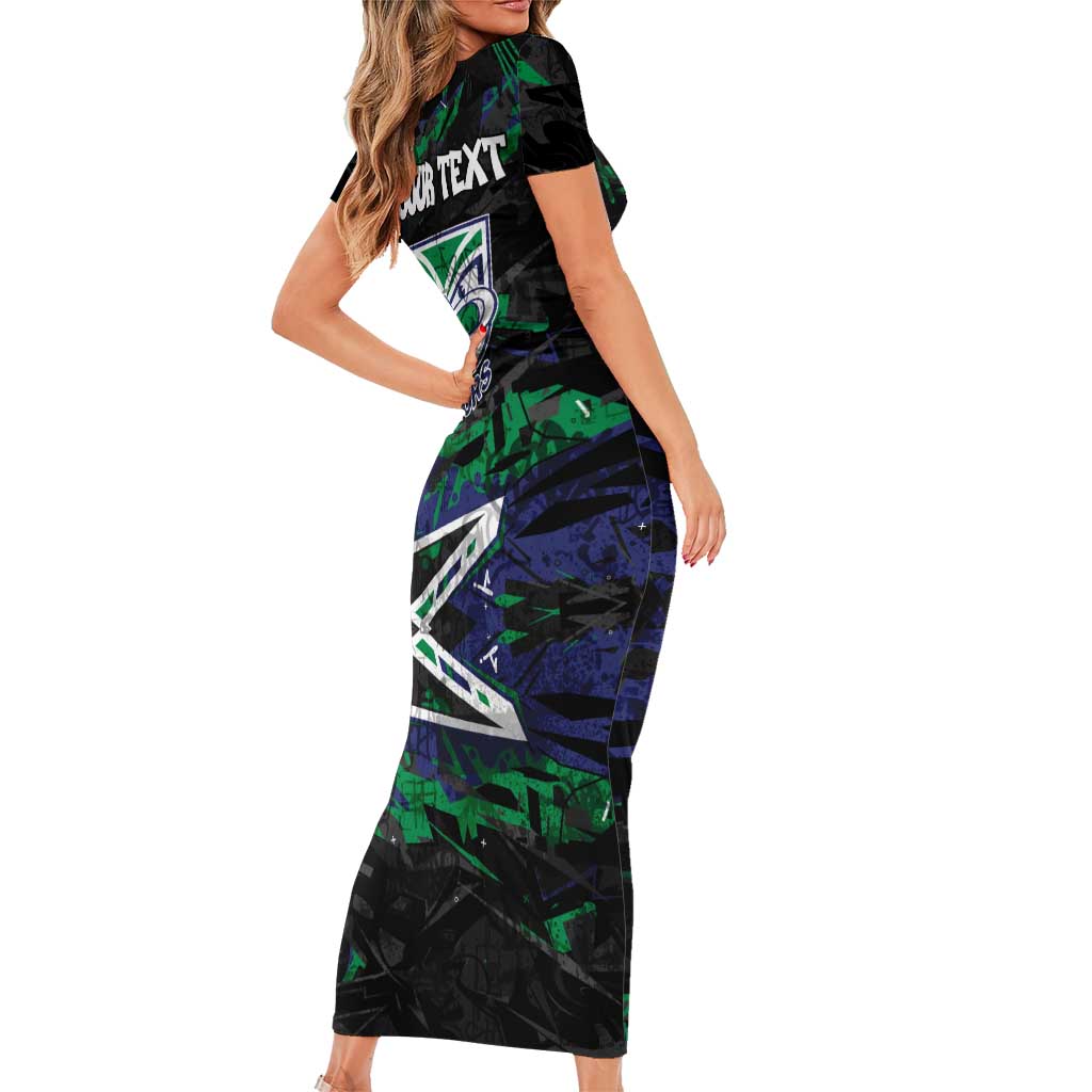 Personalized New Zealand Warriors Short Sleeve Bodycon Dress Graffiti Grunge Abstract Urban Street Style Design