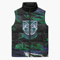 Personalized New Zealand Warriors Sleeveless Puffer Jacket Graffiti Grunge Abstract Urban Street Style Design