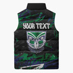 Personalized New Zealand Warriors Sleeveless Puffer Jacket Graffiti Grunge Abstract Urban Street Style Design
