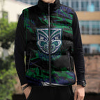 Personalized New Zealand Warriors Sleeveless Puffer Jacket Graffiti Grunge Abstract Urban Street Style Design