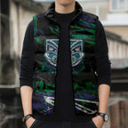 Personalized New Zealand Warriors Sleeveless Puffer Jacket Graffiti Grunge Abstract Urban Street Style Design
