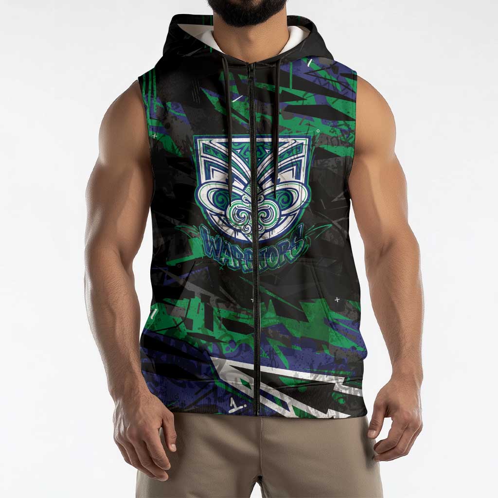 Personalized New Zealand Warriors Sleeveless Zip Hoodie Graffiti Grunge Abstract Urban Street Style Design