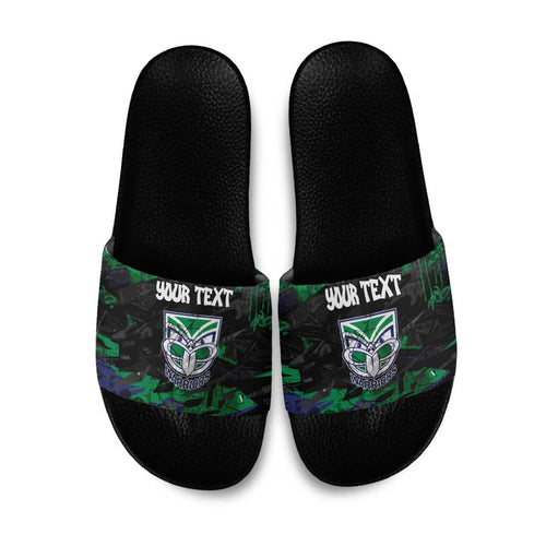 Personalized New Zealand Warriors Slide Sandals Graffiti Grunge Abstract Urban Street Style Design