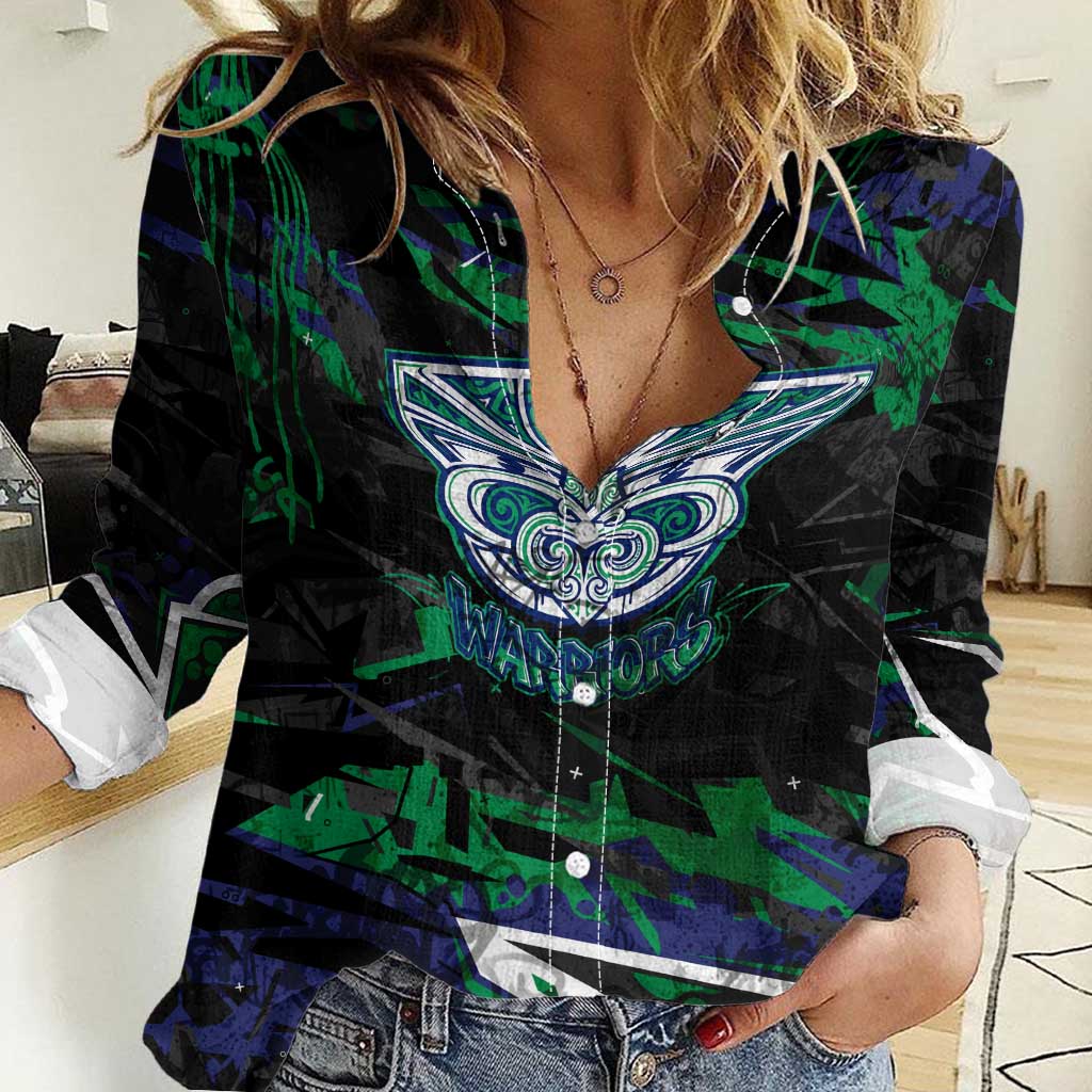 Personalized New Zealand Warriors Women Casual Shirt Graffiti Grunge Abstract Urban Street Style Design