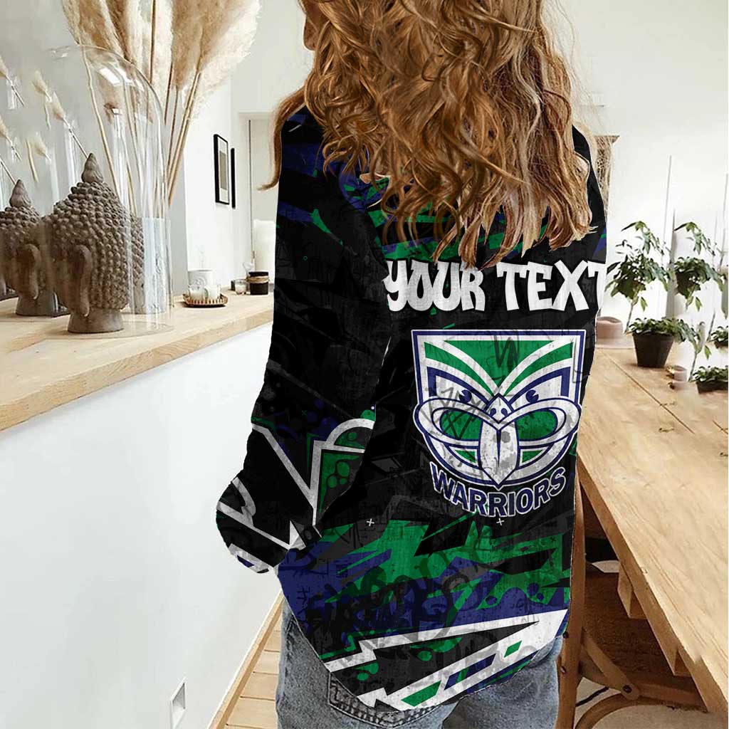 Personalized New Zealand Warriors Women Casual Shirt Graffiti Grunge Abstract Urban Street Style Design
