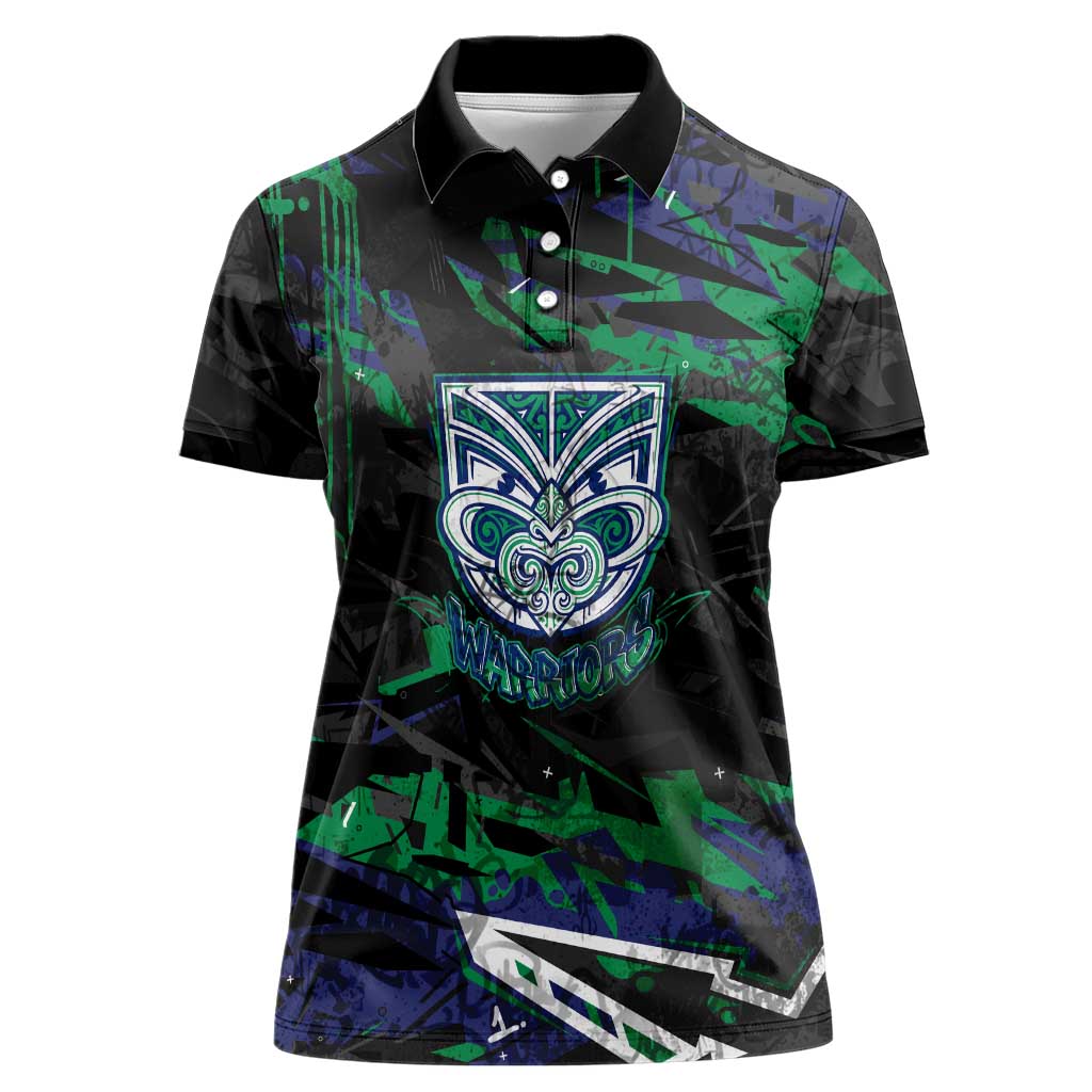 Personalized New Zealand Warriors Women Polo Shirt Graffiti Grunge Abstract Urban Street Style Design
