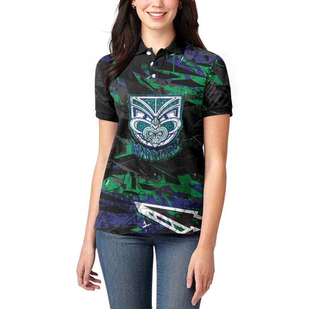 Personalized New Zealand Warriors Women Polo Shirt Graffiti Grunge Abstract Urban Street Style Design