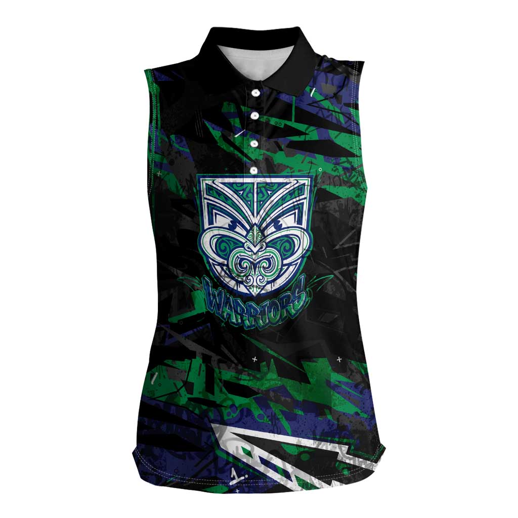 Personalized New Zealand Warriors Women Sleeveless Polo Shirt Graffiti Grunge Abstract Urban Street Style Design