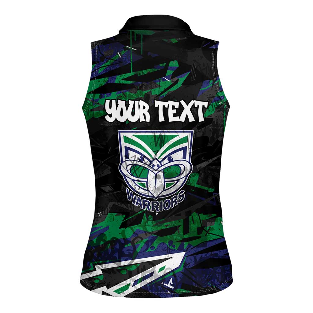 Personalized New Zealand Warriors Women Sleeveless Polo Shirt Graffiti Grunge Abstract Urban Street Style Design