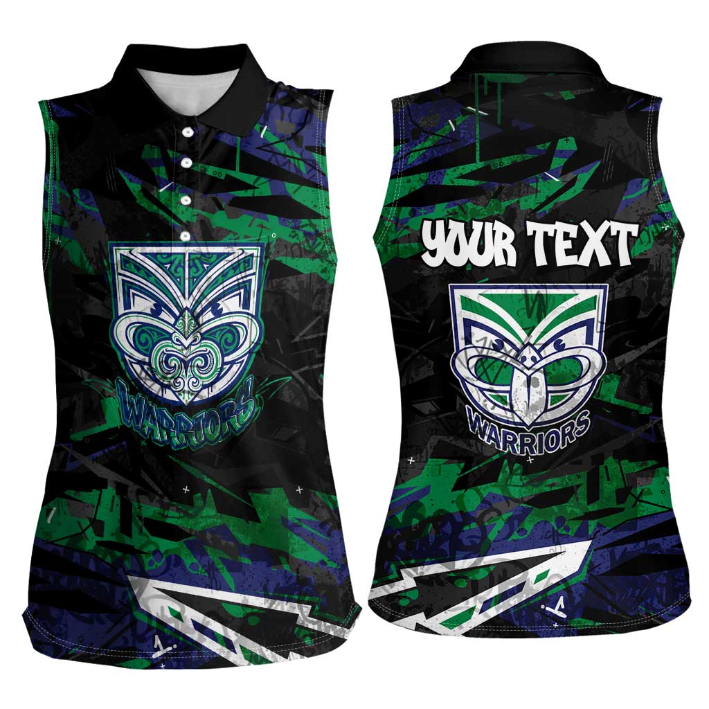 Personalized New Zealand Warriors Women Sleeveless Polo Shirt Graffiti Grunge Abstract Urban Street Style Design