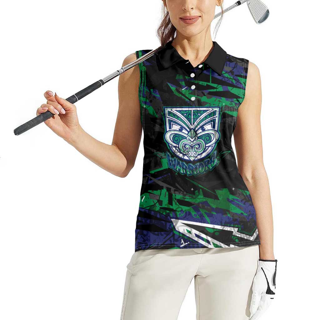 Personalized New Zealand Warriors Women Sleeveless Polo Shirt Graffiti Grunge Abstract Urban Street Style Design