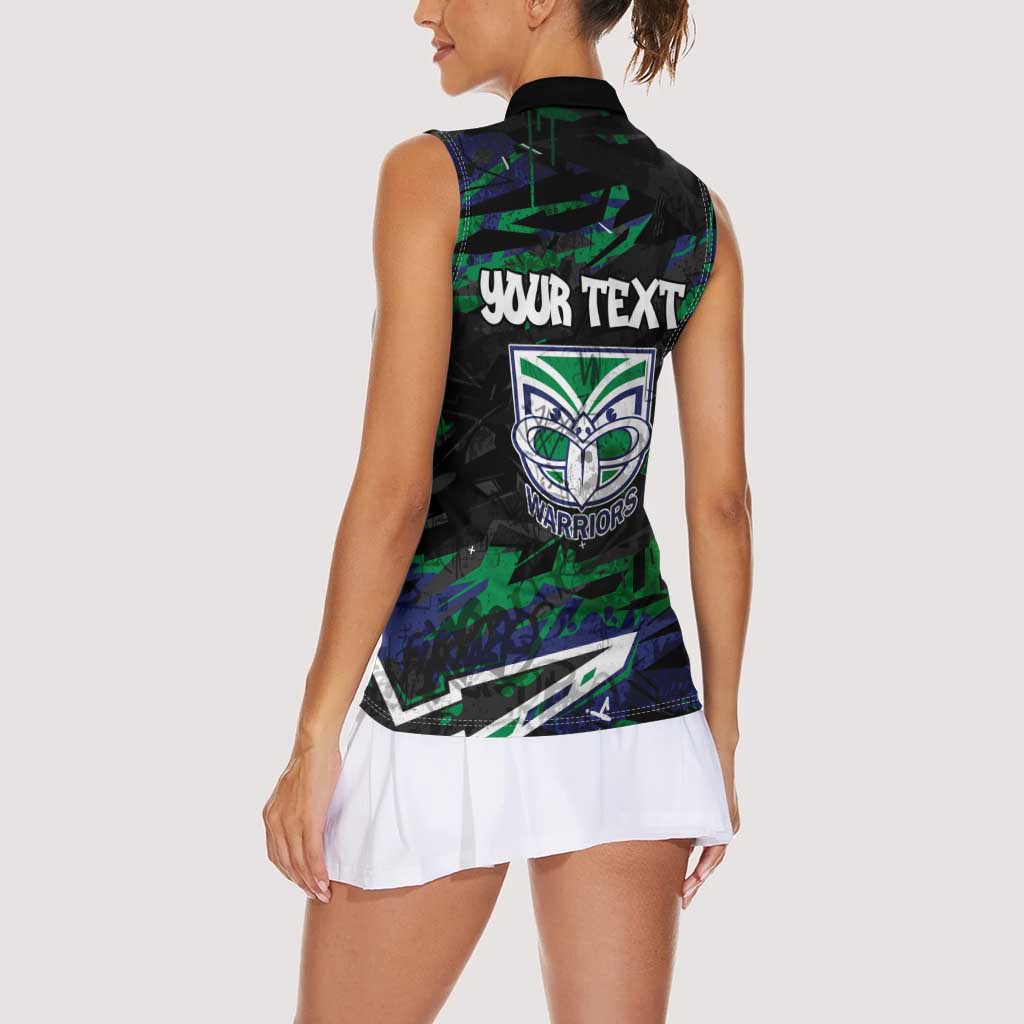 Personalized New Zealand Warriors Women Sleeveless Polo Shirt Graffiti Grunge Abstract Urban Street Style Design