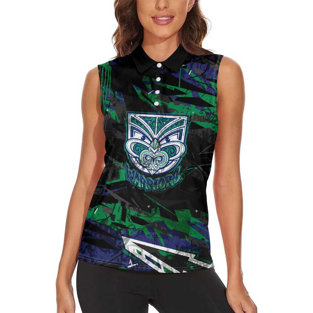 Personalized New Zealand Warriors Women Sleeveless Polo Shirt Graffiti Grunge Abstract Urban Street Style Design