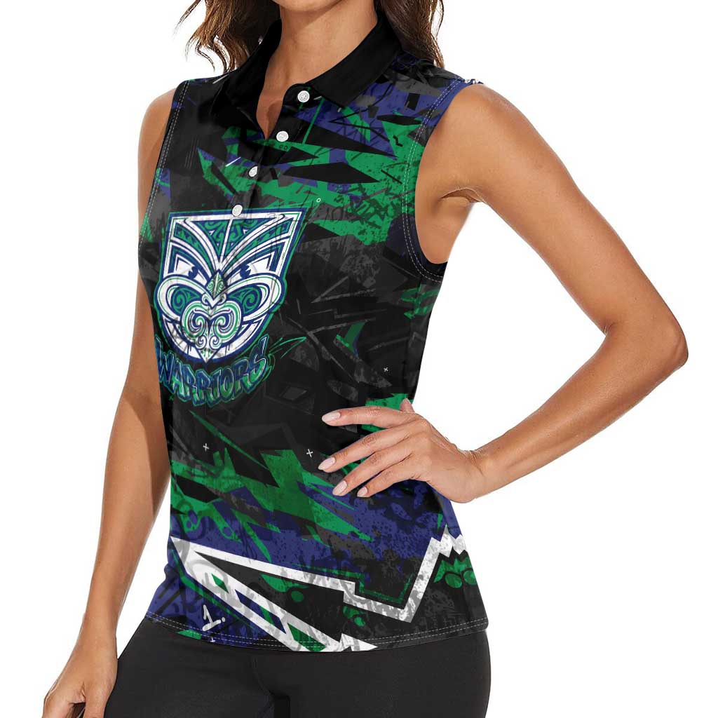 Personalized New Zealand Warriors Women Sleeveless Polo Shirt Graffiti Grunge Abstract Urban Street Style Design