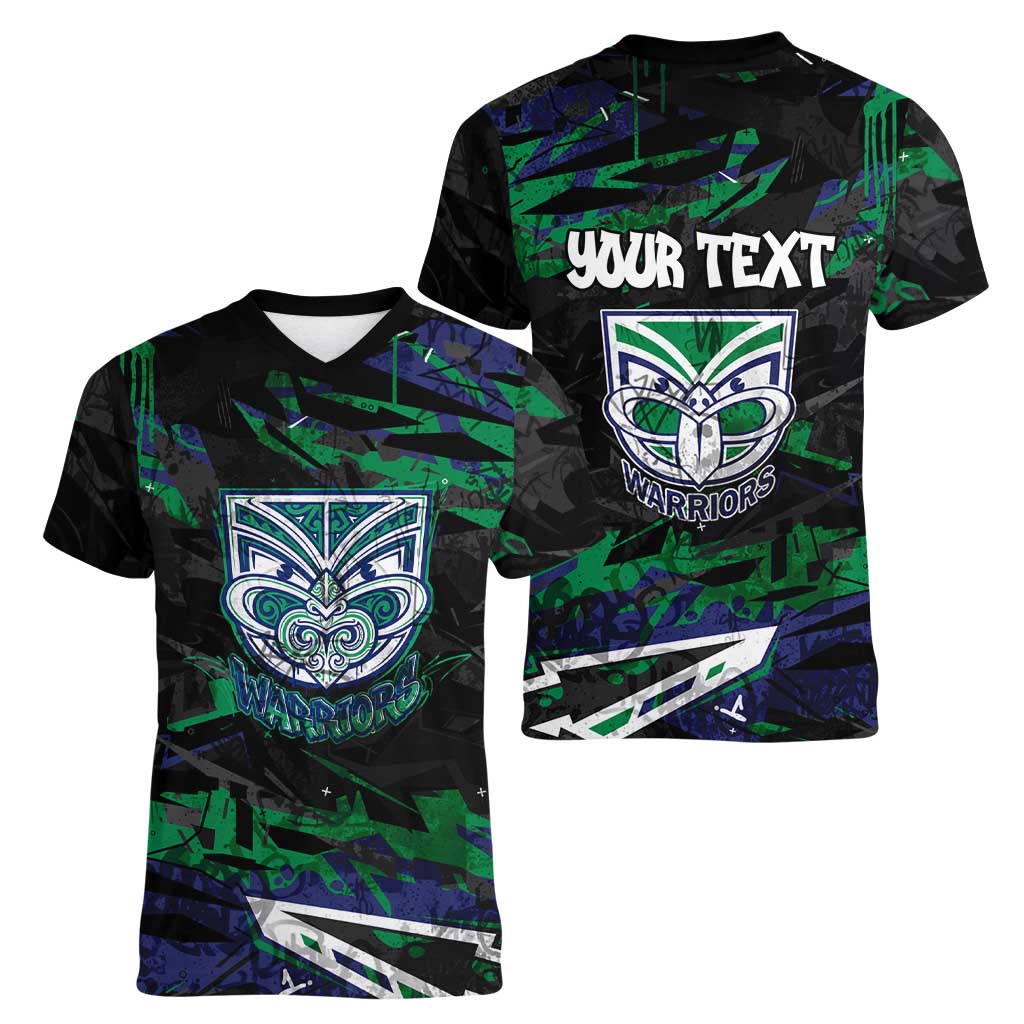 Personalized New Zealand Warriors Women V-Neck T-Shirt Graffiti Grunge Abstract Urban Street Style Design