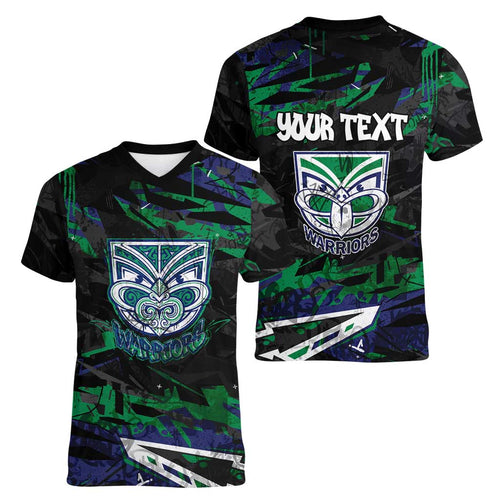 Personalized New Zealand Warriors Women V-Neck T-Shirt Graffiti Grunge Abstract Urban Street Style Design