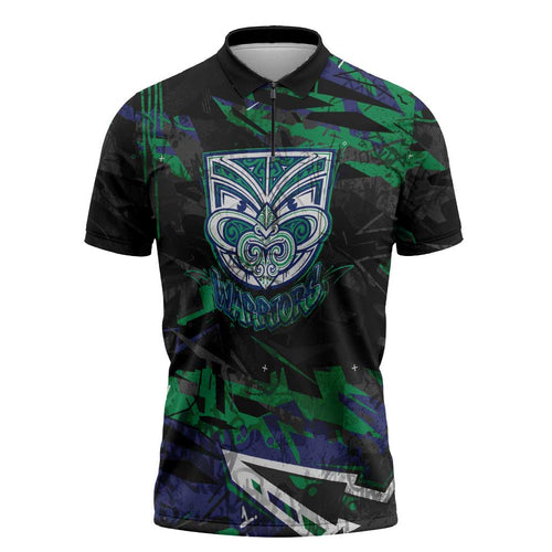 Personalized New Zealand Warriors Zipper Polo Shirt Graffiti Grunge Abstract Urban Street Style Design
