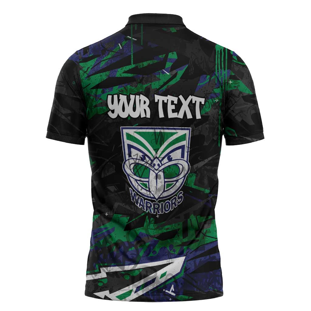 Personalized New Zealand Warriors Zipper Polo Shirt Graffiti Grunge Abstract Urban Street Style Design