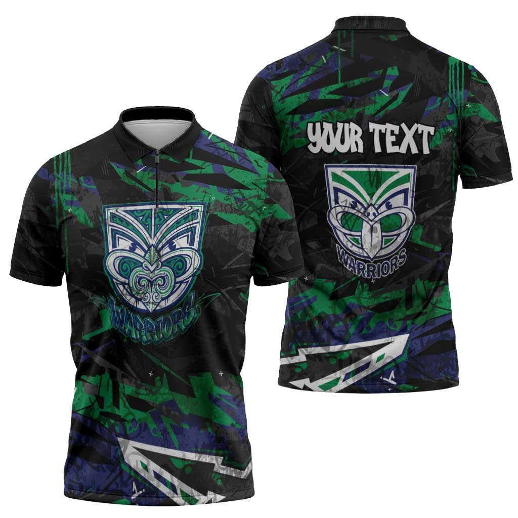 Personalized New Zealand Warriors Zipper Polo Shirt Graffiti Grunge Abstract Urban Street Style Design