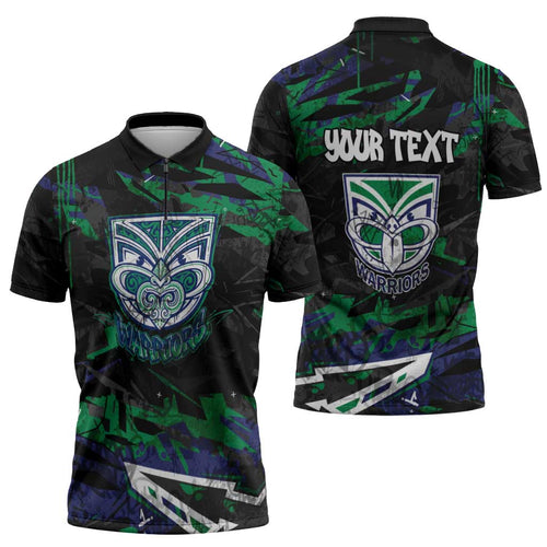 Personalized New Zealand Warriors Zipper Polo Shirt Graffiti Grunge Abstract Urban Street Style Design