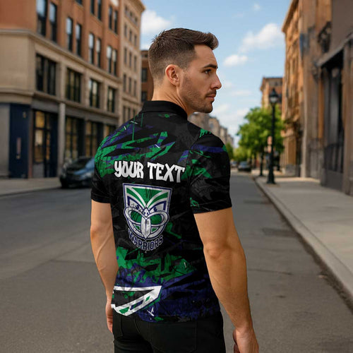 Personalized New Zealand Warriors Zipper Polo Shirt Graffiti Grunge Abstract Urban Street Style Design