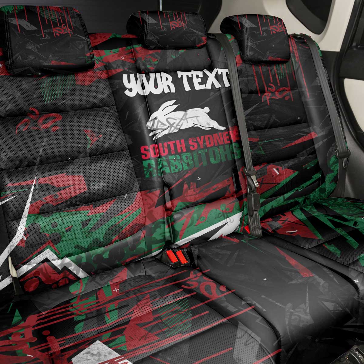 Personalized South Sydney Rabbitohs Back Car Seat Cover Graffiti Grunge Abstract Urban Street Style Design