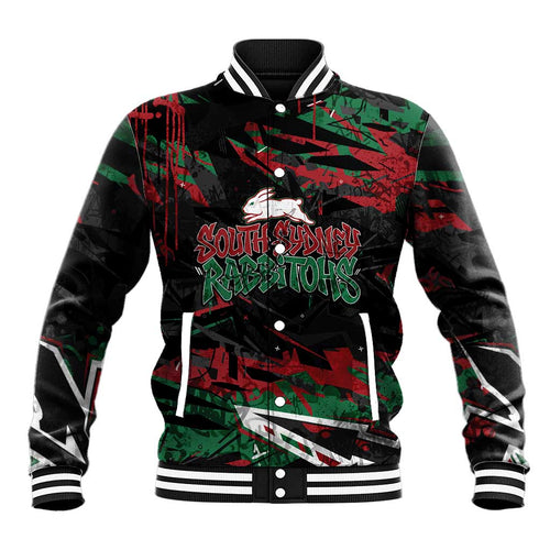 Personalized South Sydney Rabbitohs Baseball Jacket Graffiti Grunge Abstract Urban Street Style Design