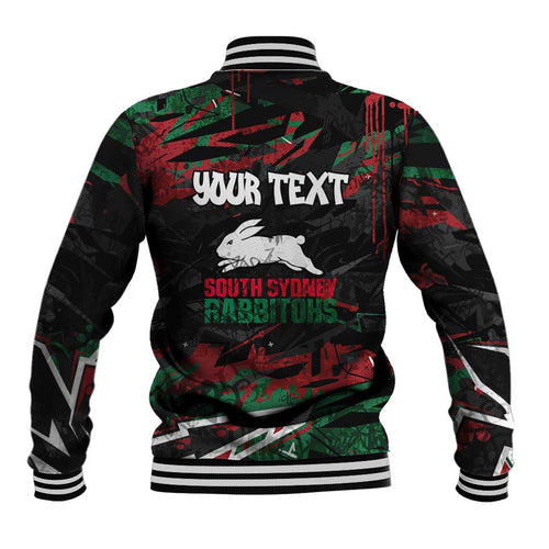 Personalized South Sydney Rabbitohs Baseball Jacket Graffiti Grunge Abstract Urban Street Style Design