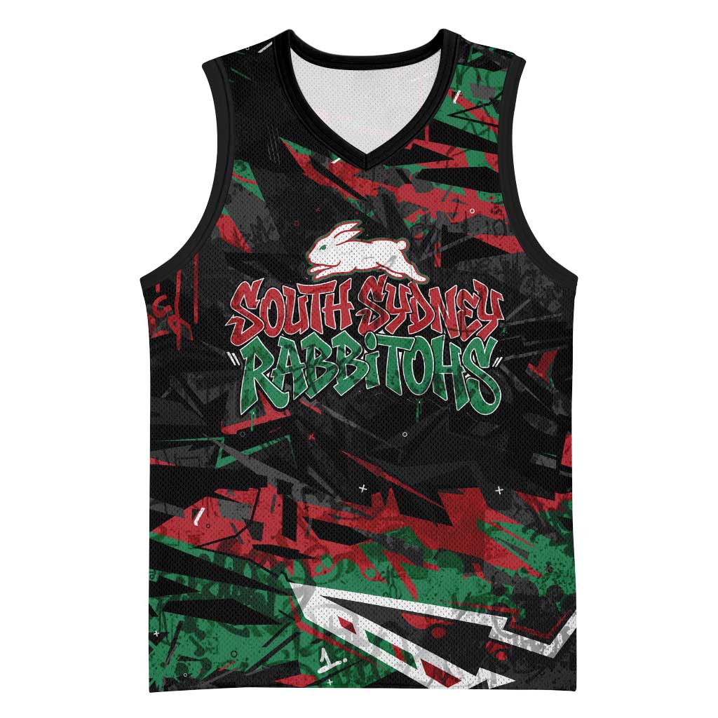 Personalized South Sydney Rabbitohs Basketball Jersey Graffiti Grunge Abstract Urban Street Style Design