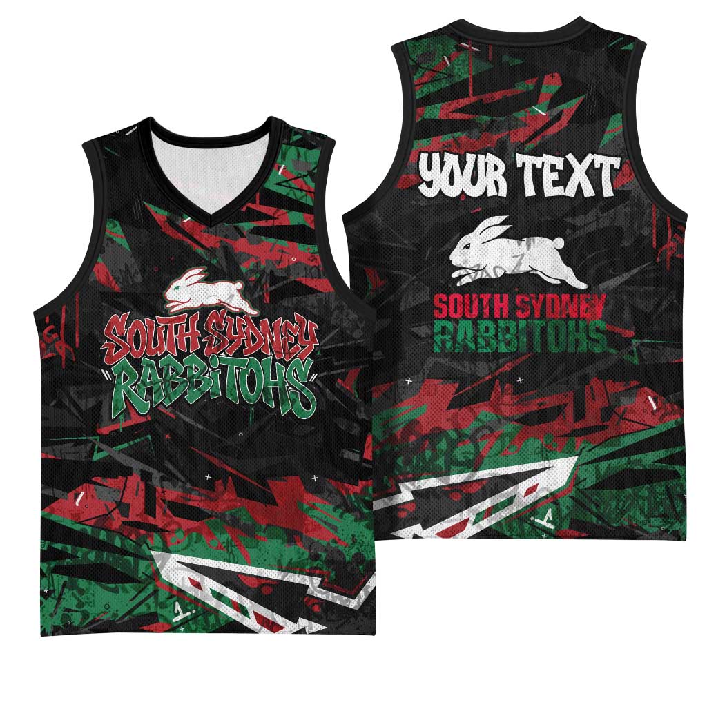 Personalized South Sydney Rabbitohs Basketball Jersey Graffiti Grunge Abstract Urban Street Style Design