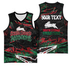 Personalized South Sydney Rabbitohs Basketball Jersey Graffiti Grunge Abstract Urban Street Style Design