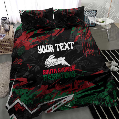 Personalized South Sydney Rabbitohs Bedding Set Graffiti Grunge Abstract Urban Street Style Design