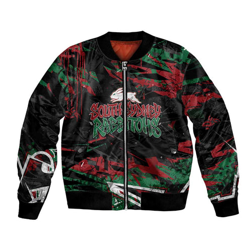 Personalized South Sydney Rabbitohs Bomber Jacket Graffiti Grunge Abstract Urban Street Style Design