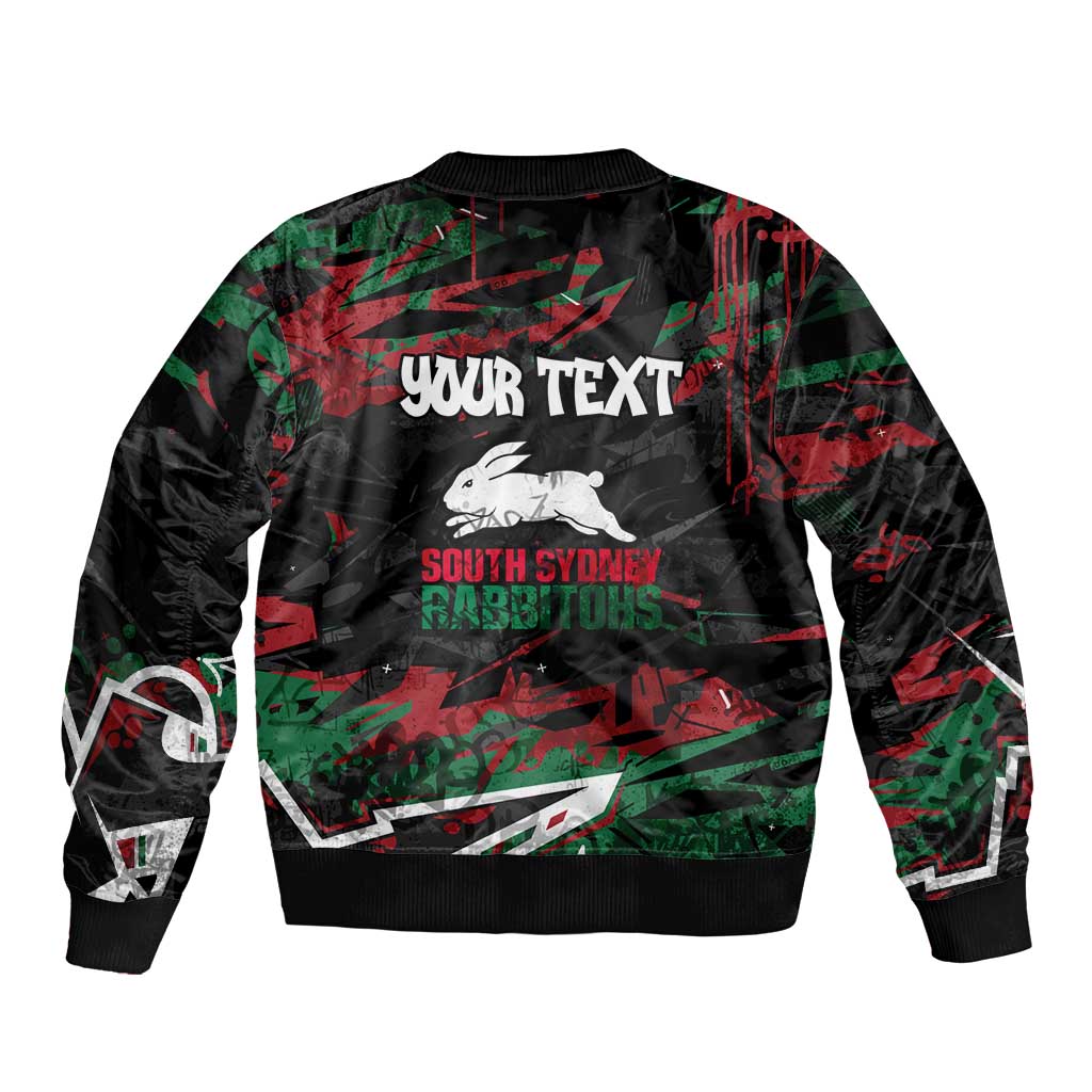 Personalized South Sydney Rabbitohs Bomber Jacket Graffiti Grunge Abstract Urban Street Style Design