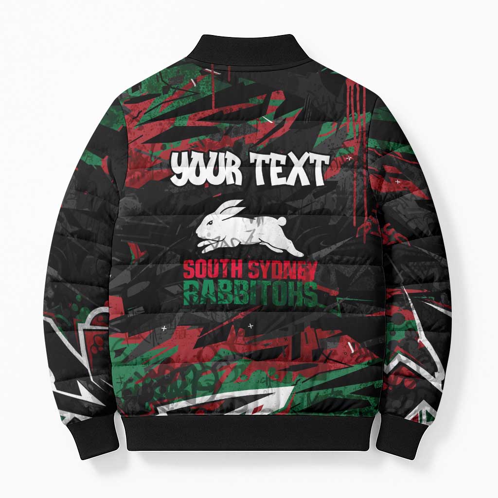 Personalized South Sydney Rabbitohs Bomber Puffer Jacket Graffiti Grunge Abstract Urban Street Style Design