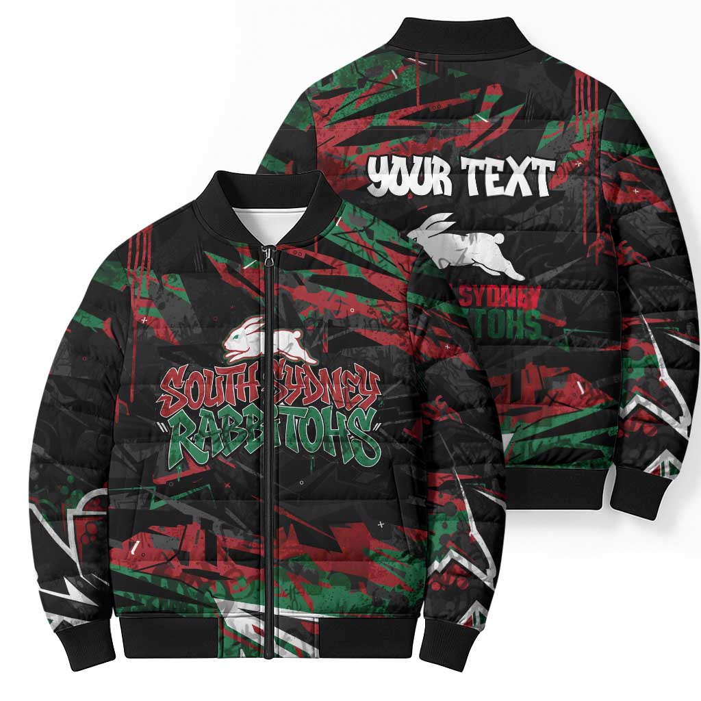 Personalized South Sydney Rabbitohs Bomber Puffer Jacket Graffiti Grunge Abstract Urban Street Style Design