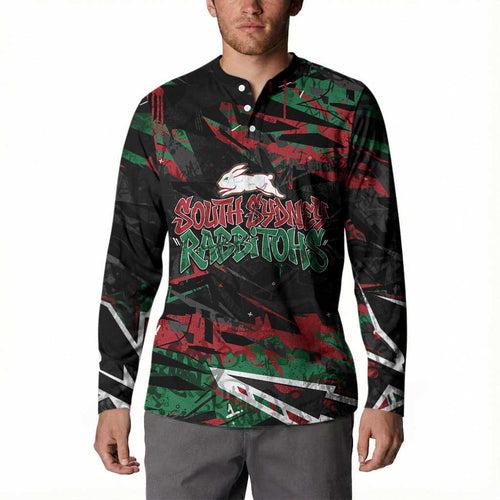 Personalized South Sydney Rabbitohs Button Sweatshirt Graffiti Grunge Abstract Urban Street Style Design