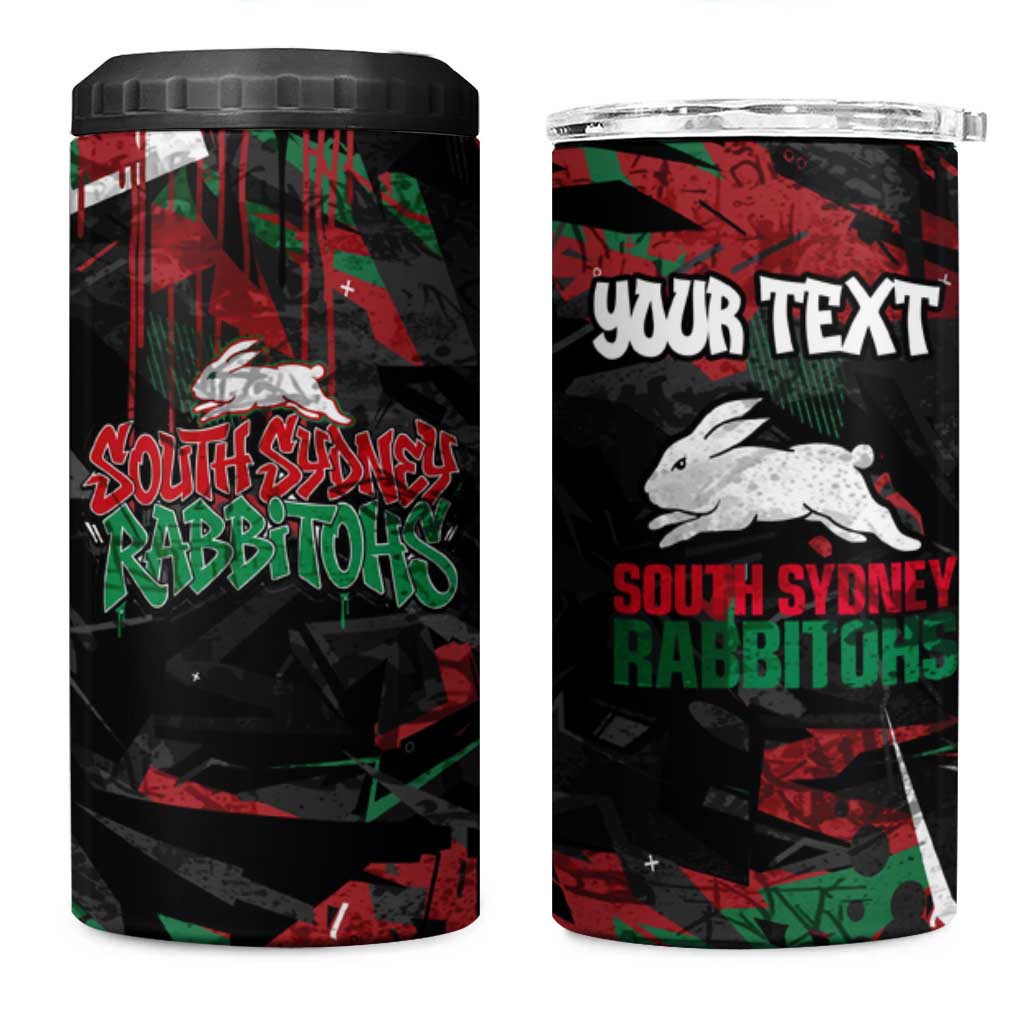 Personalized South Sydney Rabbitohs 4 in 1 Can Cooler Tumbler Graffiti Grunge Abstract Urban Street Style Design