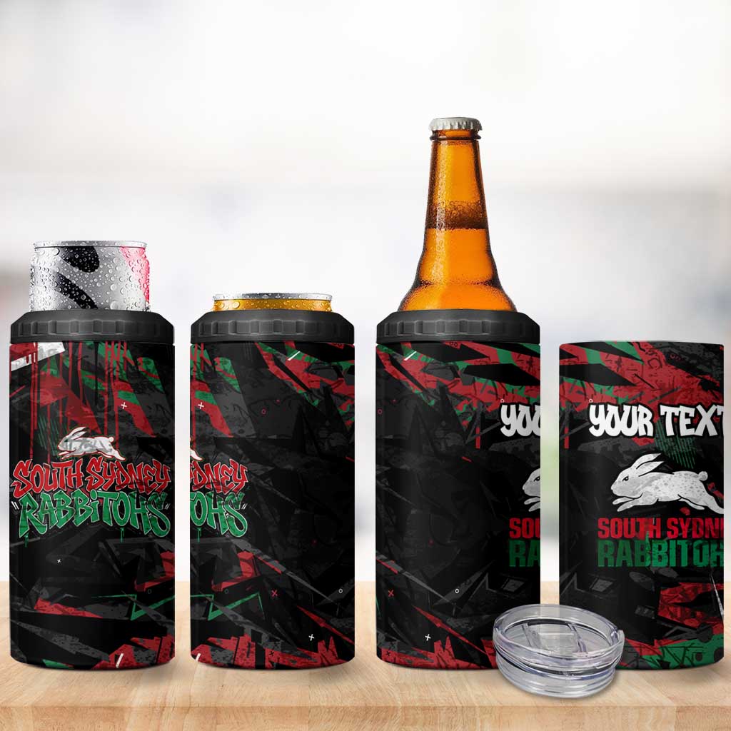 Personalized South Sydney Rabbitohs 4 in 1 Can Cooler Tumbler Graffiti Grunge Abstract Urban Street Style Design