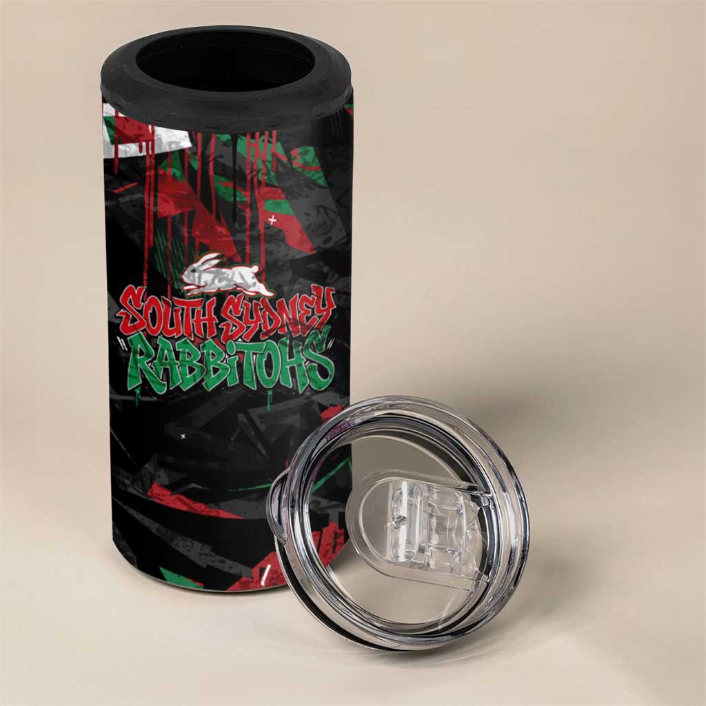 Personalized South Sydney Rabbitohs 4 in 1 Can Cooler Tumbler Graffiti Grunge Abstract Urban Street Style Design