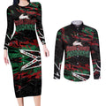 Personalized South Sydney Rabbitohs Couples Matching Long Sleeve Bodycon Dress and Long Sleeve Button Shirt Graffiti Grunge Abstract Urban Street Style Design