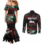 Personalized South Sydney Rabbitohs Couples Matching Mermaid Dress and Long Sleeve Button Shirt Graffiti Grunge Abstract Urban Street Style Design