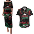 Personalized South Sydney Rabbitohs Couples Matching Puletasi and Hawaiian Shirt Graffiti Grunge Abstract Urban Street Style Design