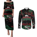Personalized South Sydney Rabbitohs Couples Matching Puletasi and Long Sleeve Button Shirt Graffiti Grunge Abstract Urban Street Style Design